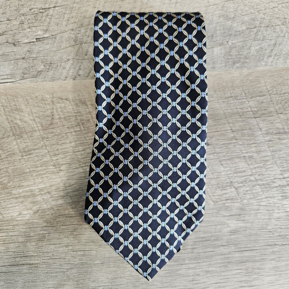 Brooks Brothers 346 Tie Pure Silk 59" 3.75" Black Yellow Chain Print Necktie USA